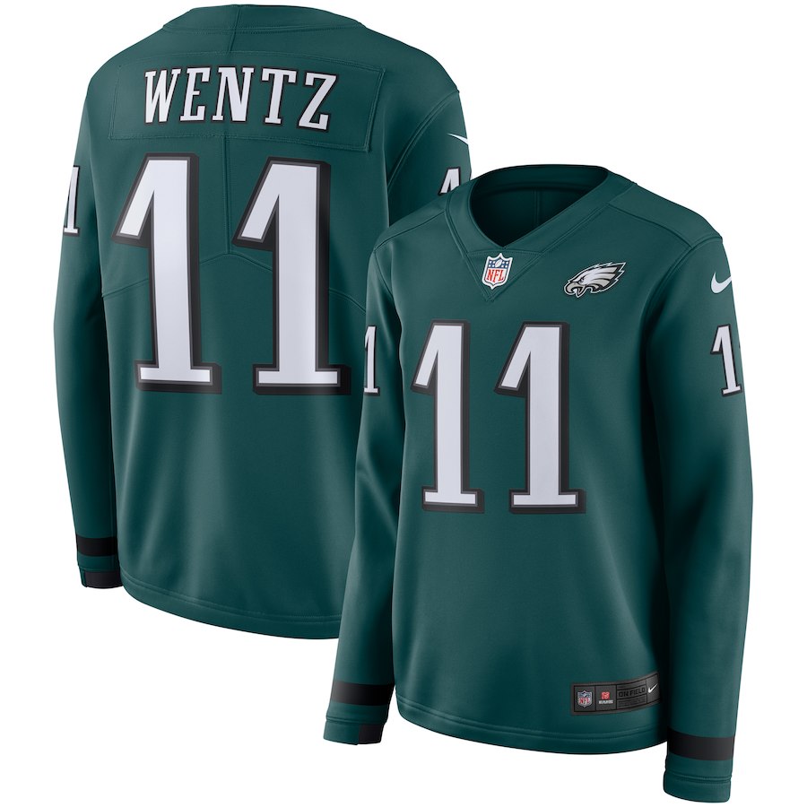 Women Philadelphia Eagles 11 Wentz green Limited NFL Nike Therma Long Sleeve Jersey
